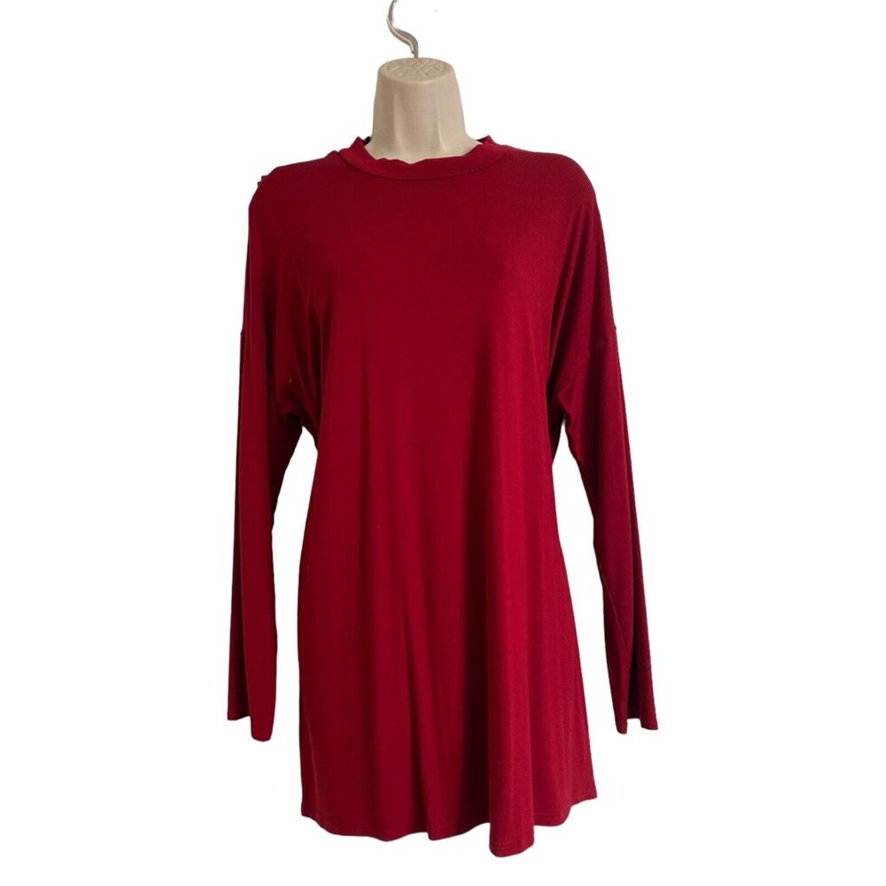 Eileen Fisher Medium Stretch Tunic Top Crew Neck Long Sleeve Red